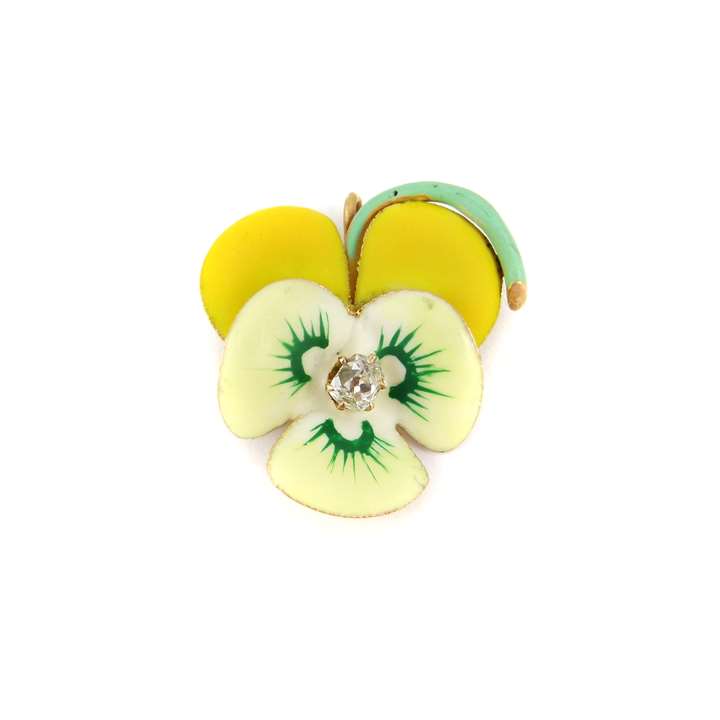 Antique two colour yellow enamel and diamond pansy brooch